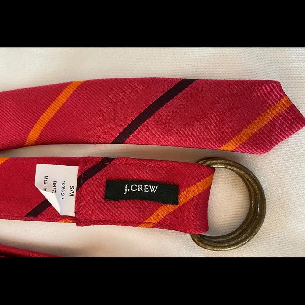 J.Crew S/M Red Striped Necktie Style‎ Silk Belt